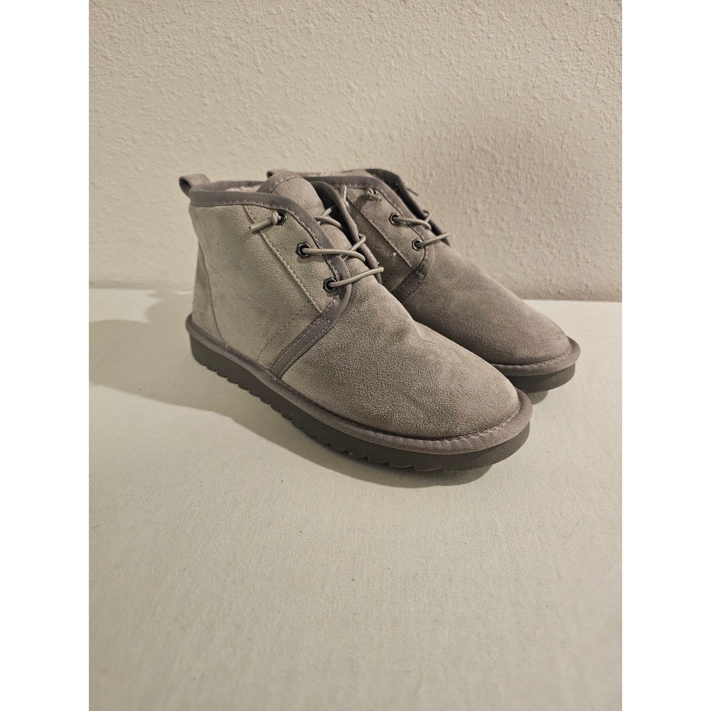 Cushionaire Size 7 Gray Suede Faux Fur Lined Lace Up Ankle Boots